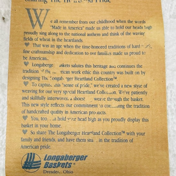 Longaberger Heartland collection basket with green weave. Mint condition. - Picture 8 of 8